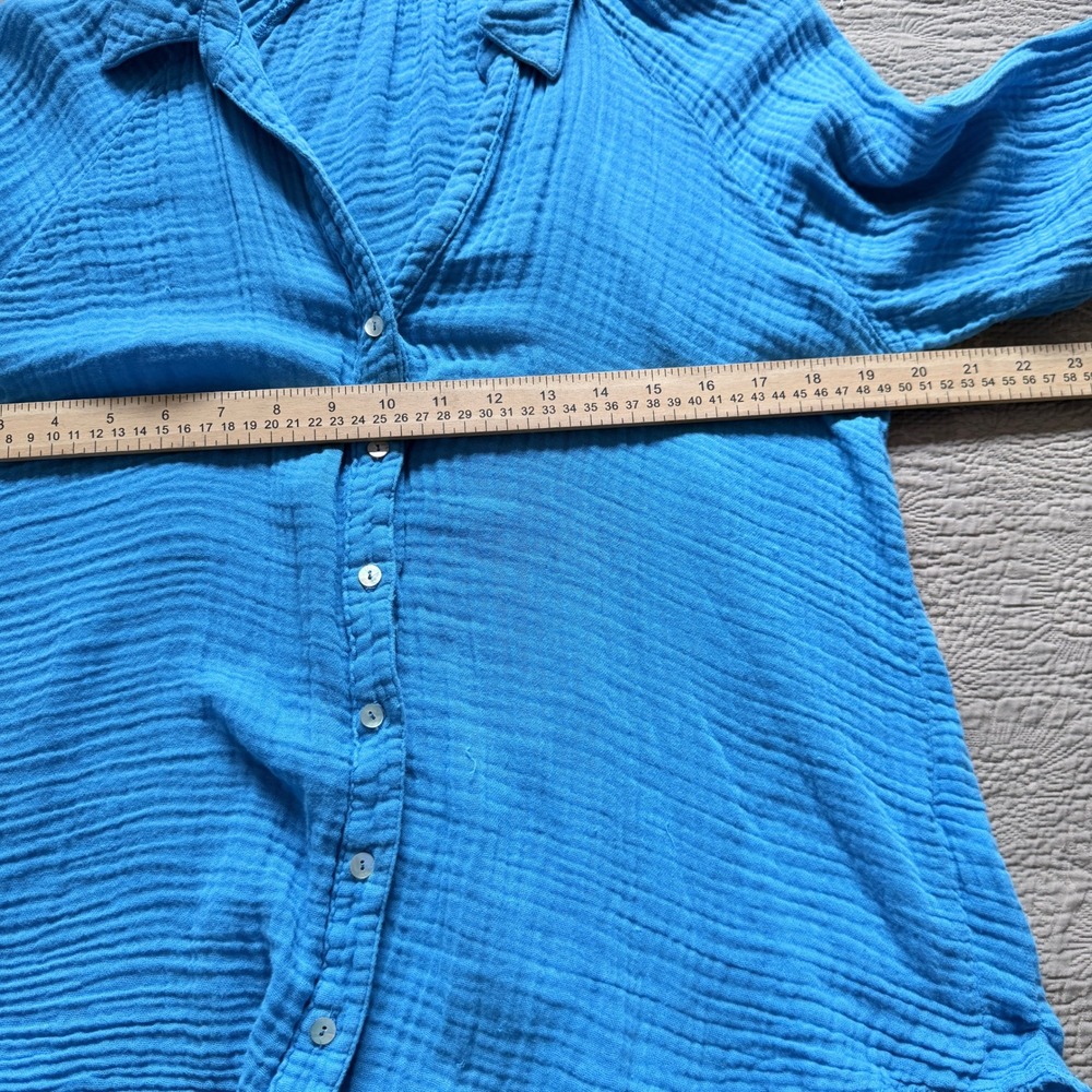 Michael Stars Blue Gauze Shirt Button Down Collared Long Sleeve Raw Hem Size S - Picture 5 of 8